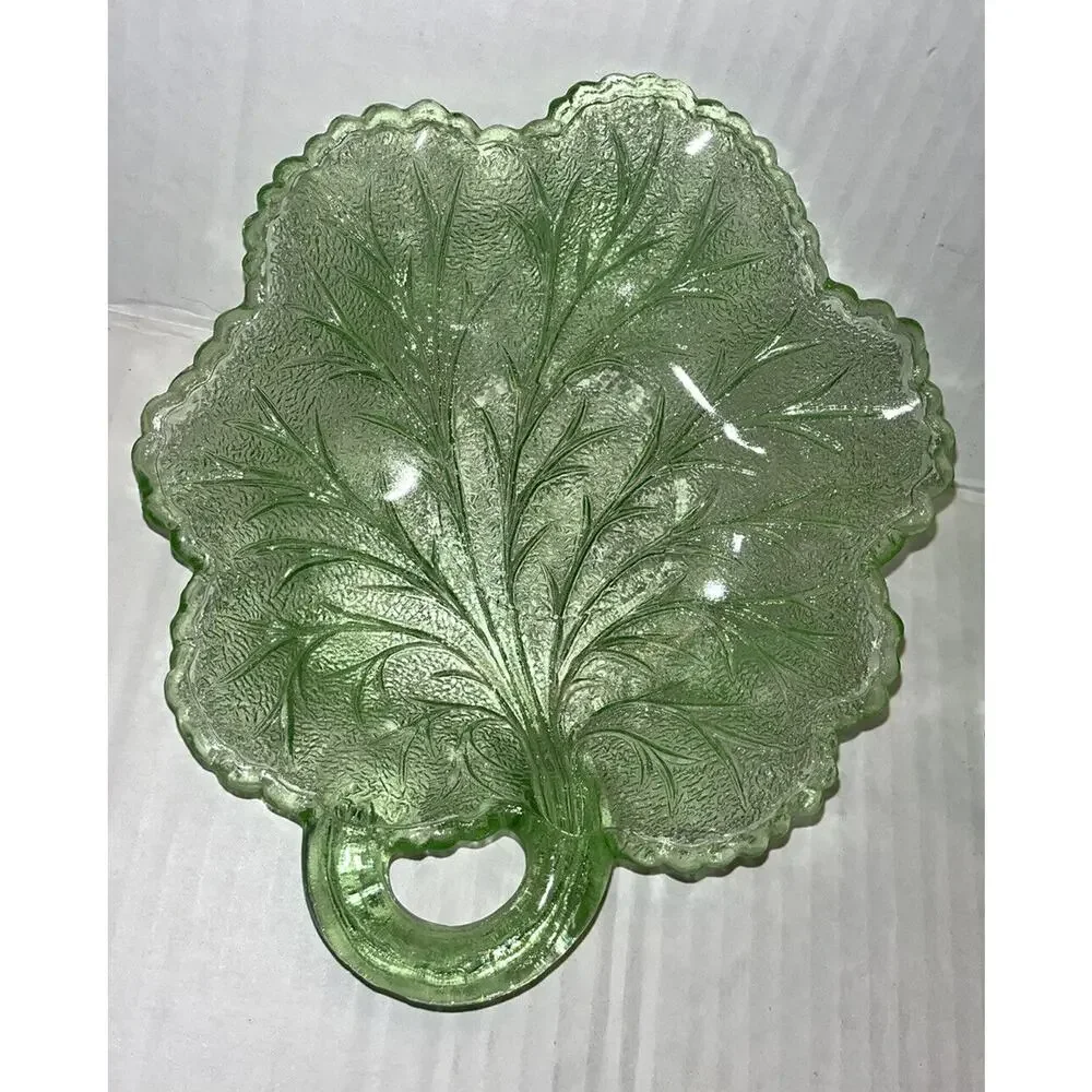 Lot of 2 Vintage Glass Cabbage Leaf Candy, Dessert, Salad Dishes 8.5